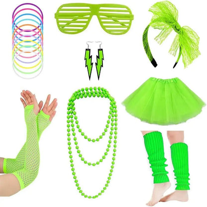 80s Cruise Party Accessory Set – Neon Retro Costume Kit – Purple