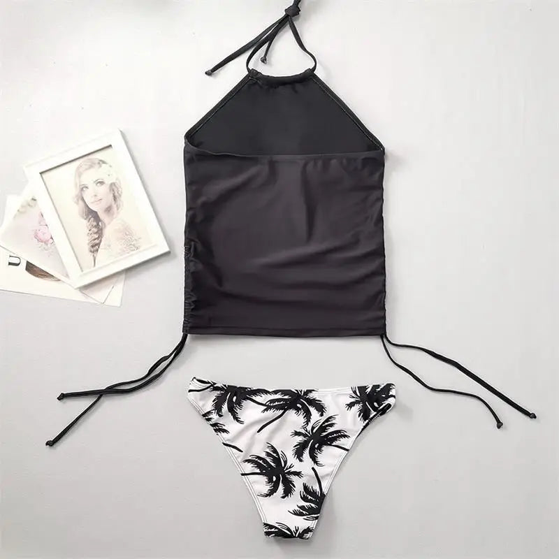 Women’s Halter Tankini Set – Drawstring Side Top & Bikini Bottom