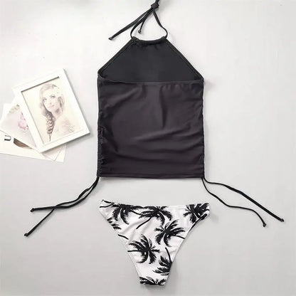 Women’s Halter Tankini Set – Drawstring Side Top & Bikini Bottom