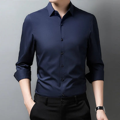 Men's Casual Fashion Business Solid Color Long Sleeved Shirt - The Dock Drop