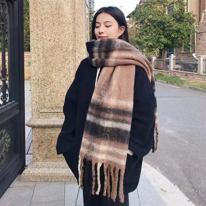 Women’s Brushed Check Winter Scarf – Soft Oversized Travel Wrap