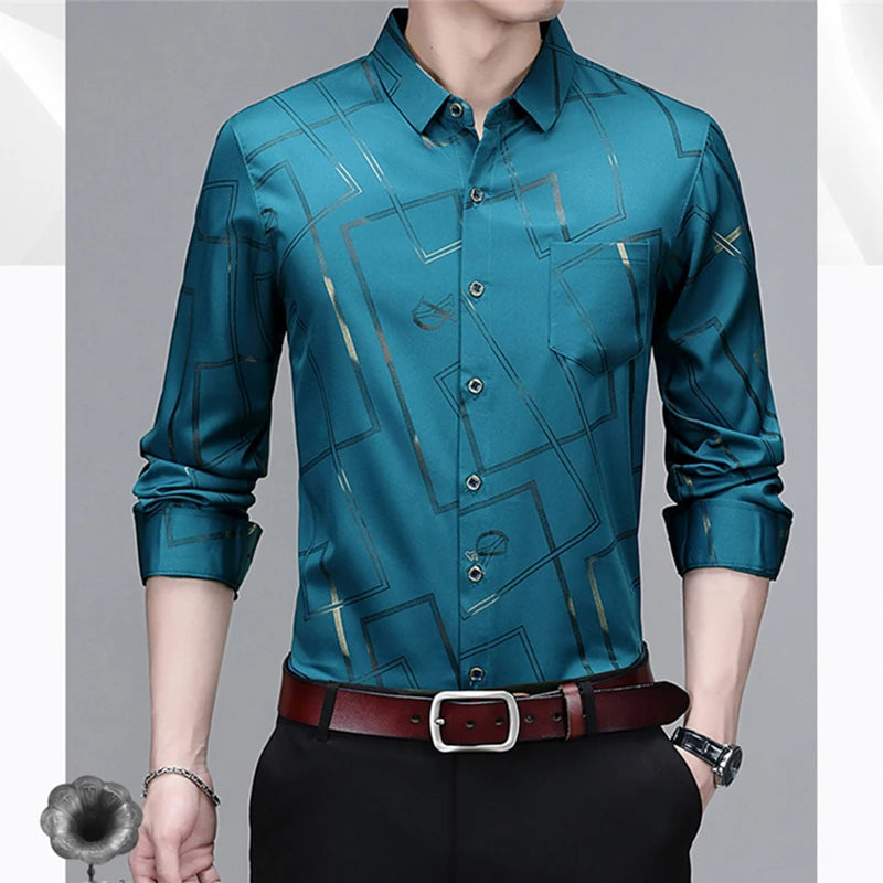 Men's Casual and Fashionable Long Sleeved Printed Shirt, Non Ironing and Wrinkle Resistant Business Top - The Dock Drop
