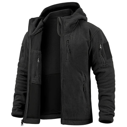 Men’s Fleece Zip-Up Hooded Jacket – Warm, Multi-Pocket, Outdoor Ready