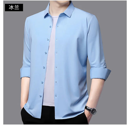 Men’s Ultra-Stretch Long-Sleeve Shirt – Silky Feel, Smart Casual Fit