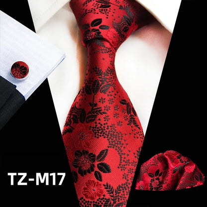 Men’s Floral Necktie Set – Tie, Pocket Square & Cufflinks