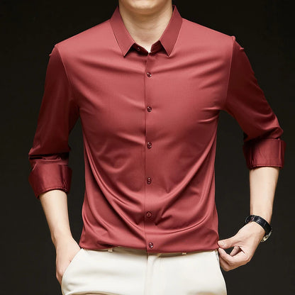 Men’s Ultra-Stretch Long-Sleeve Shirt – Silky Feel, Smart Casual Fit