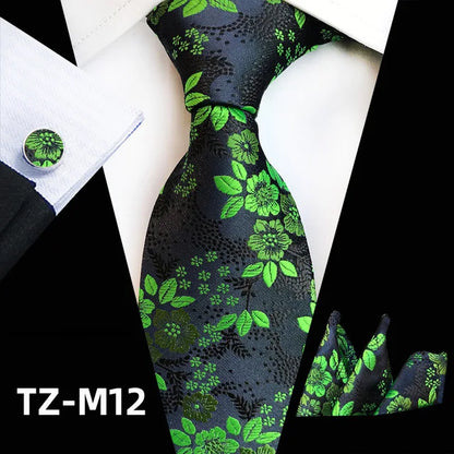 Men’s Floral Necktie Set – Tie, Pocket Square & Cufflinks