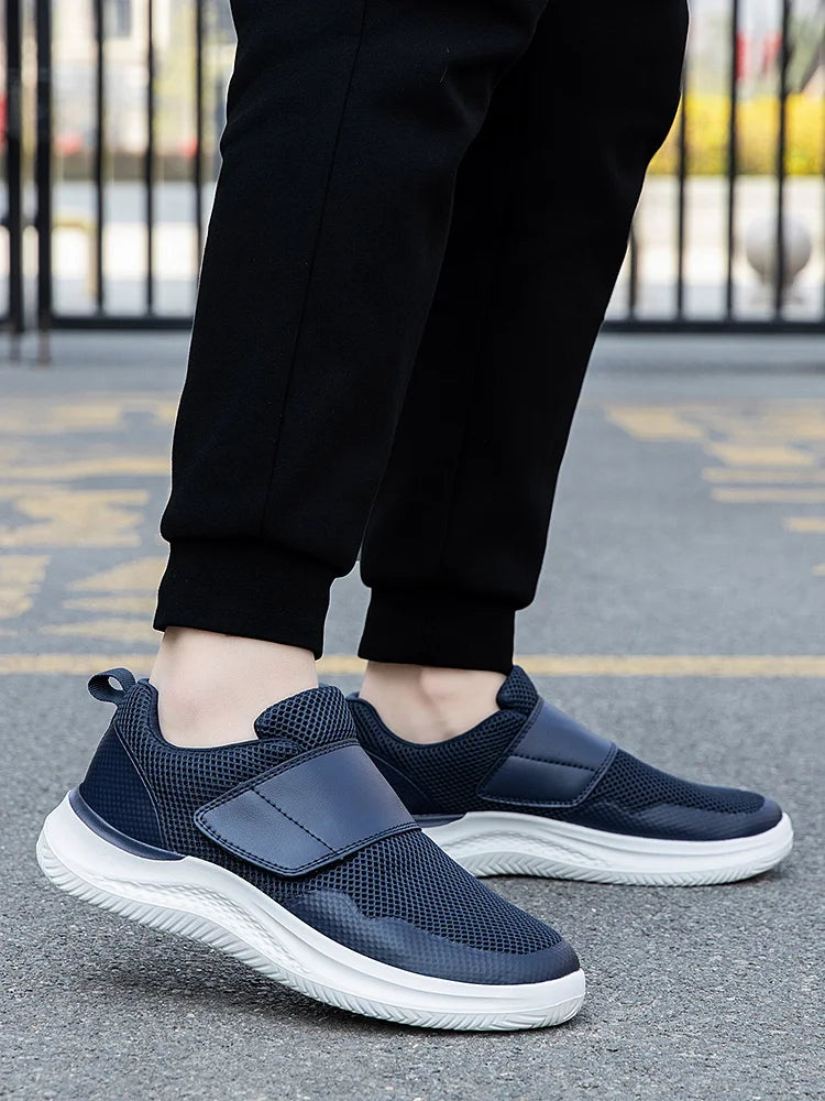 Men’s Wide Fit Walking Shoes – Adjustable Comfort Sneakers – Black – 45