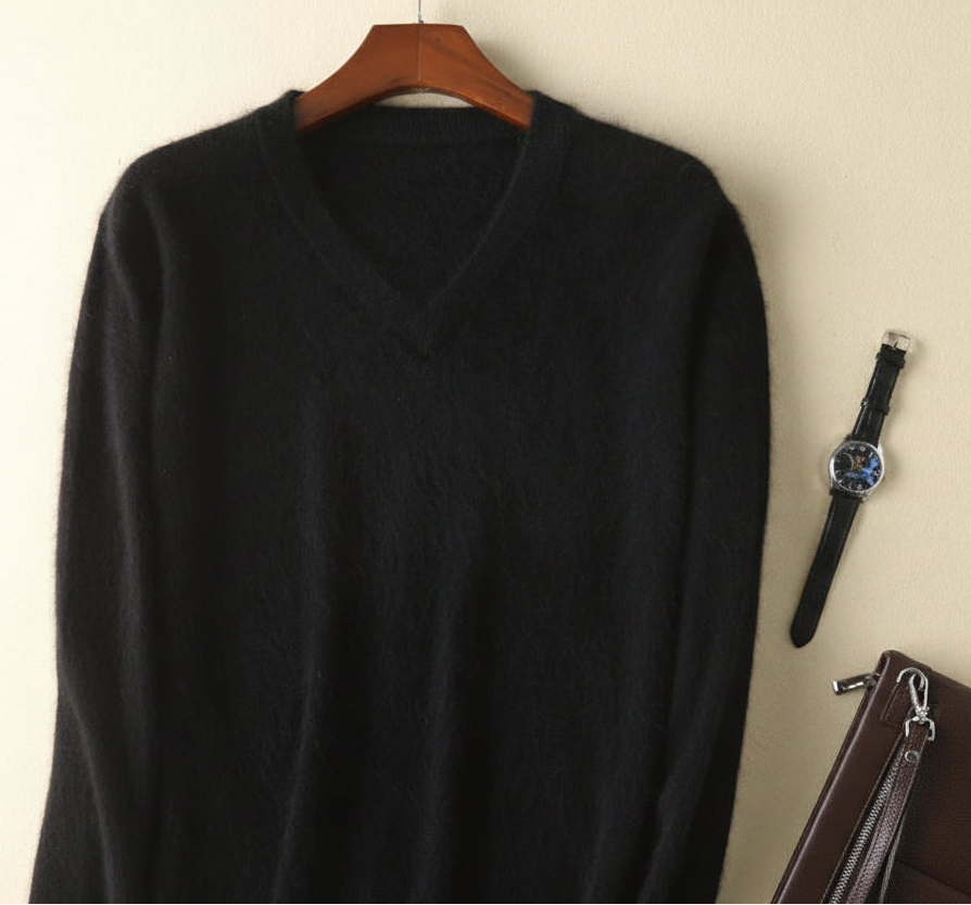 Men’s V-Neck Knit Pullover – Soft Touch, Smart Casual