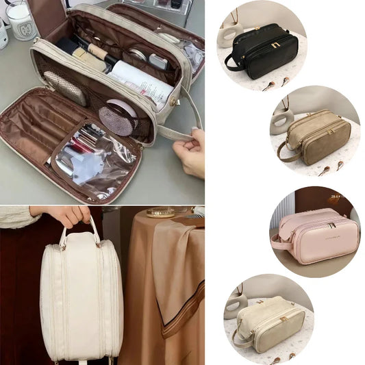 Large Travel Makeup Organizer Bag – Double Zipper Storage