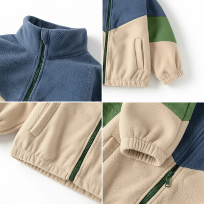 Kids’ Color block Fleece Zip Jacket – Soft Winter Layer
