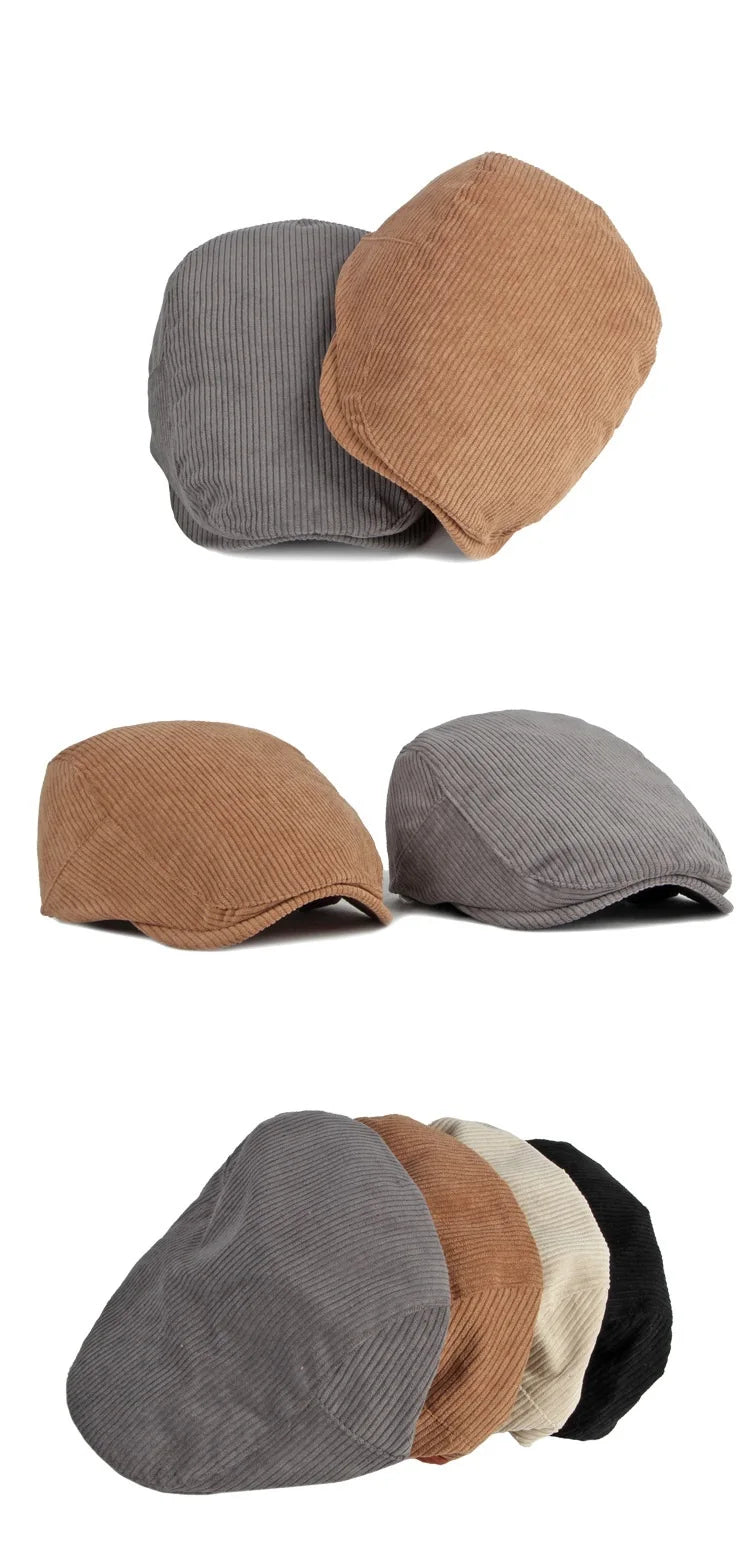 Men’s Corduroy Flat Cap – Classic Retro Newsboy Style
