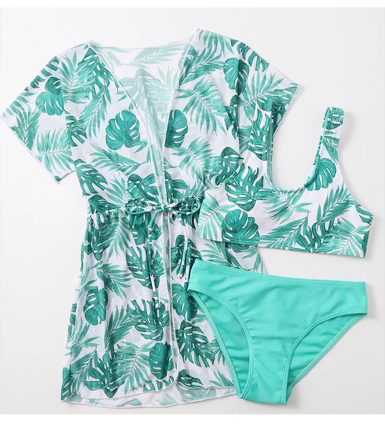 Girls 3-Piece Swimsuit Set — Bikini, Briefs and Cover-Up