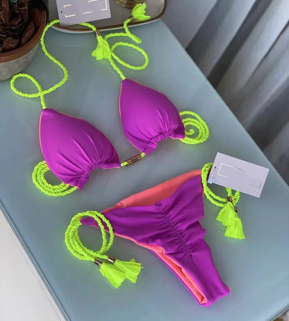 Women’s Braided Triangle Bikini Set – Two-Piece, Adjustable Fit