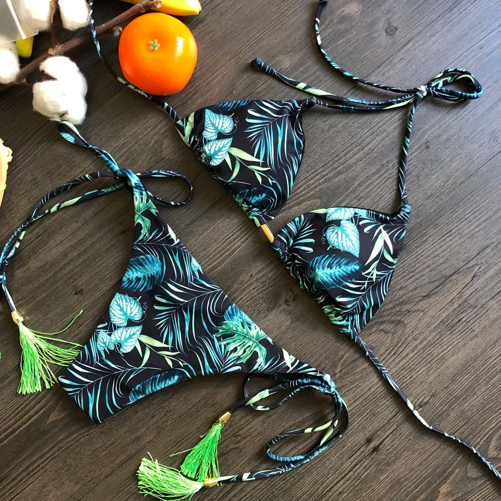 Women's Print Triangle Bikini Set – Tie Side Swimwear