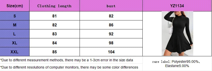 Women’s Ribbed A-Line Knit Mini Dress – Long Sleeve, Mock Neck, Slim Fit