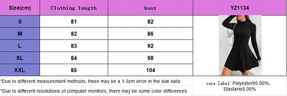 Women’s Ribbed A-Line Knit Mini Dress – Long Sleeve, Mock Neck, Slim Fit