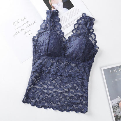 Women’s Lace V-Neck Tank Top – Soft Stretch Bralette Style