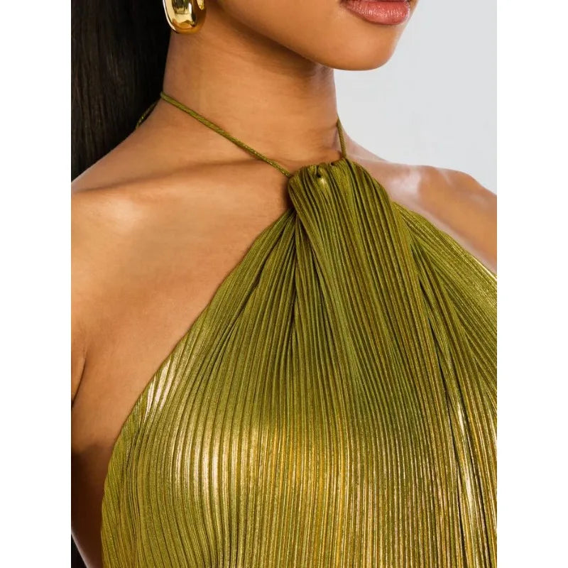 Women’s Halter Evening Gown – Floor-Length, High-Slit Elegance