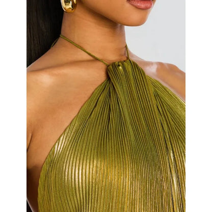 Women’s Halter Evening Gown – Floor-Length, High-Slit Elegance