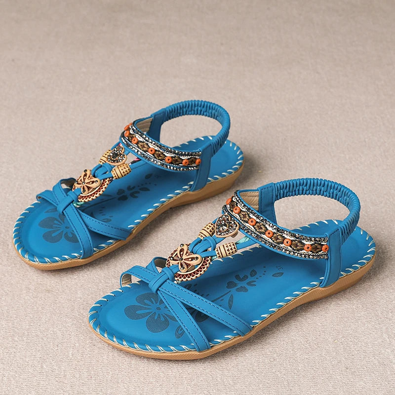 Women’s Boho Beaded Strap Sandals – Casual Summer Walking Shoes