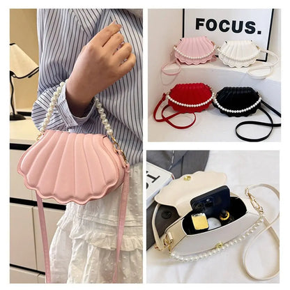 Shell-Shaped Crossbody Bag – Pearl Trim, Compact Chic