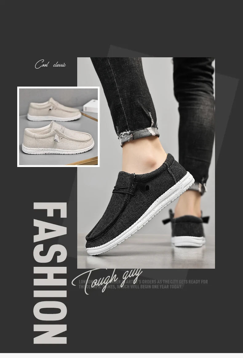 Men’s Canvas Slip – on Loafers – Lightweight Casual Shoes – Beige – 47