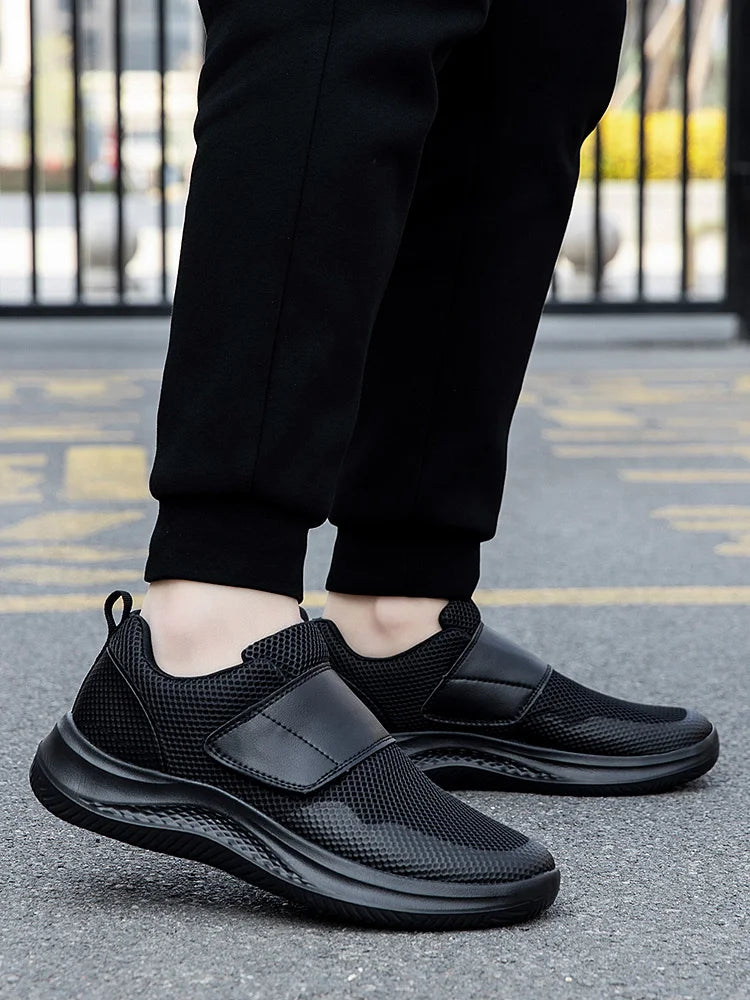 Men’s Wide Fit Walking Shoes – Adjustable Comfort Sneakers – Black – 41