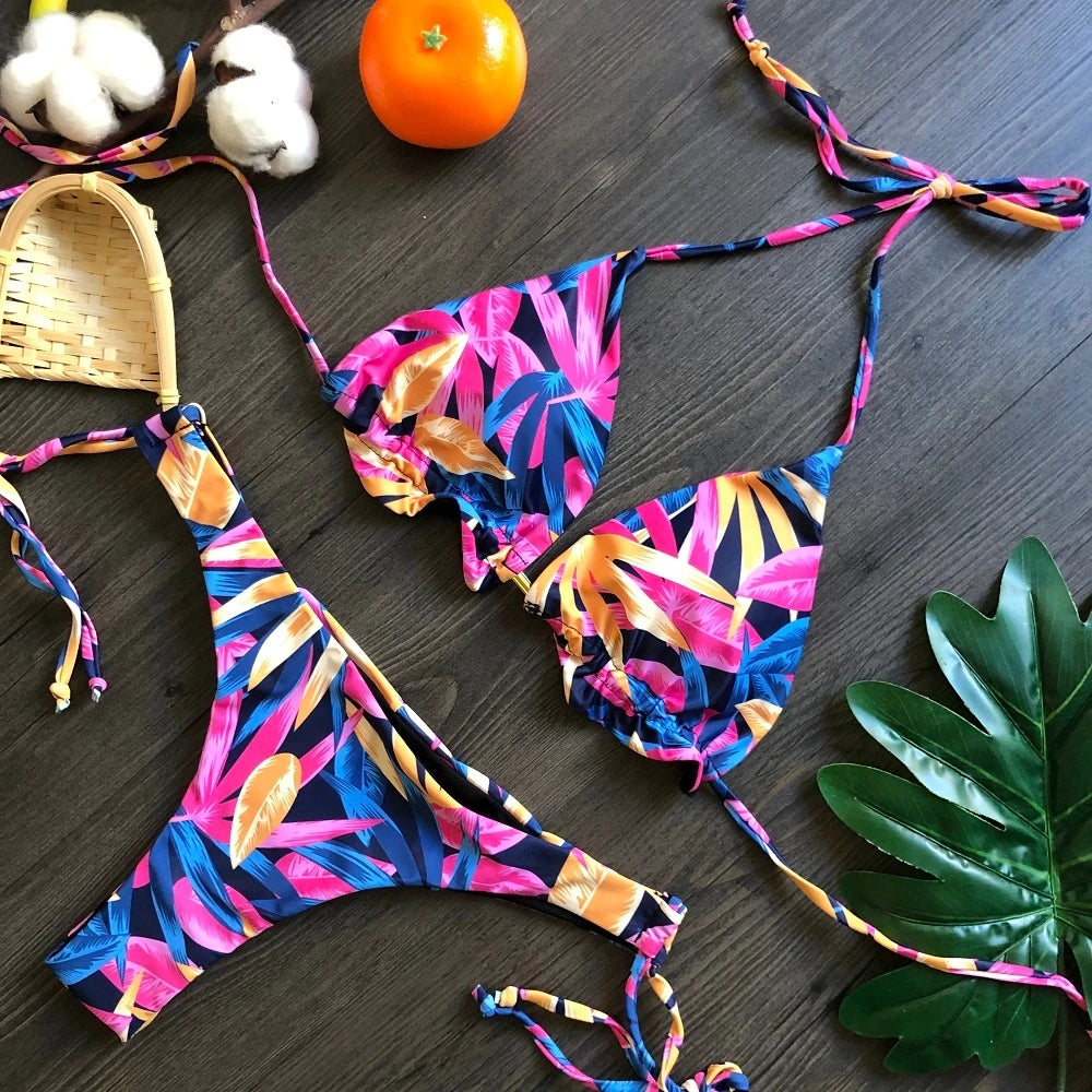 Women's Print Triangle Bikini Set – Tie Side Swimwear