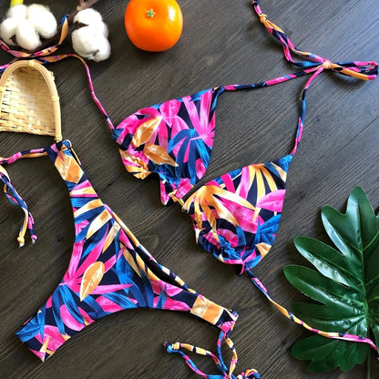 Women's Print Triangle Bikini Set – Tie Side Swimwear
