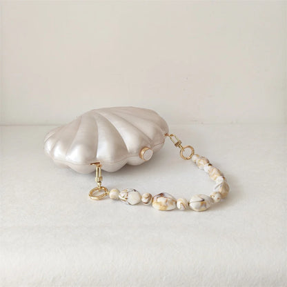 Shell Clutch Evening Bag – Beaded Handle, Formal Elegance