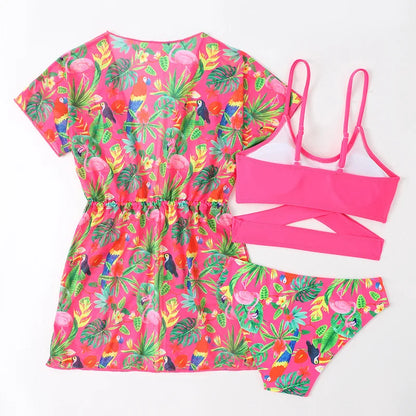 Girls 3-Piece Swimsuit Set — Bikini, Briefs and Cover-Up
