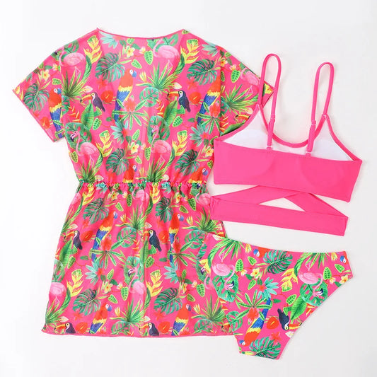 Girls 3-Piece Swimsuit Set — Bikini, Briefs and Cover-Up