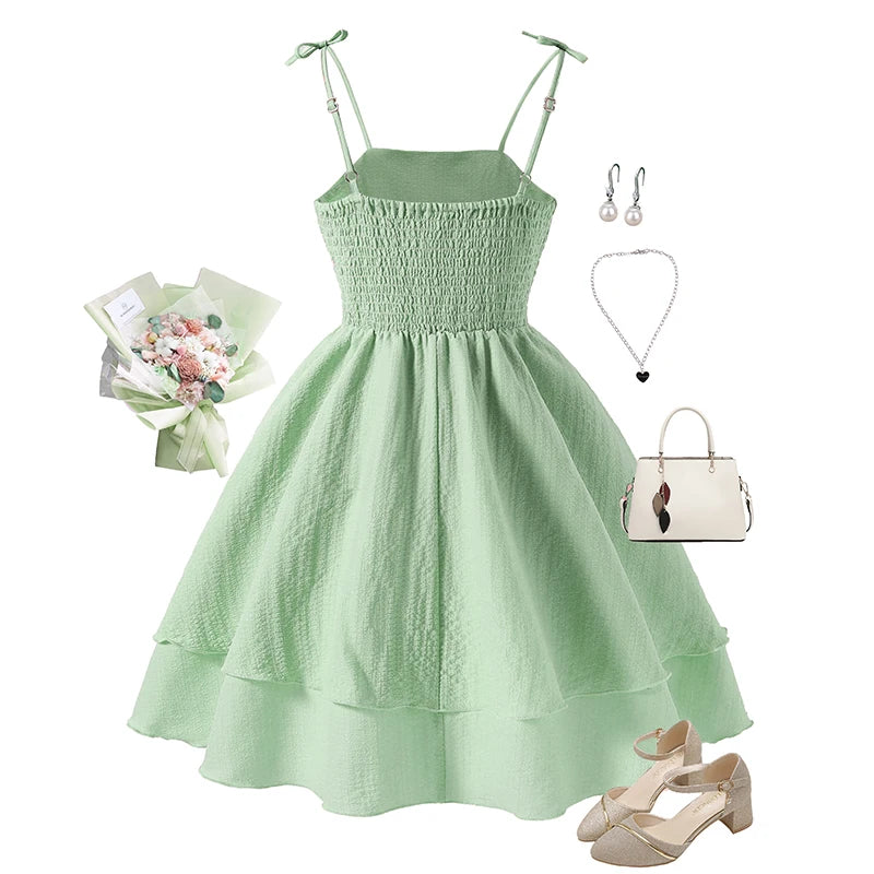 Girls’ Tiered Sling Dress – Sleeveless, Stretch Waist (8Y–12Y)