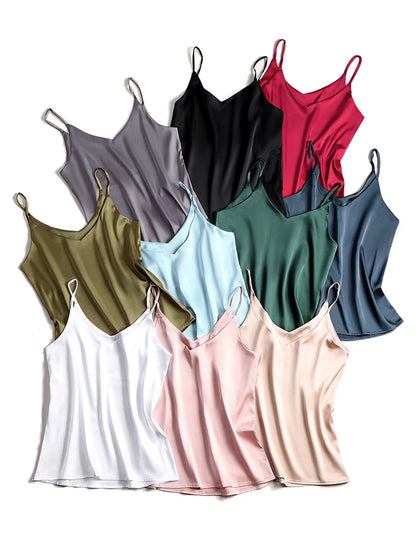 Women's Satin V-Neck Cami Top – Lightweight, Travel-Ready Style