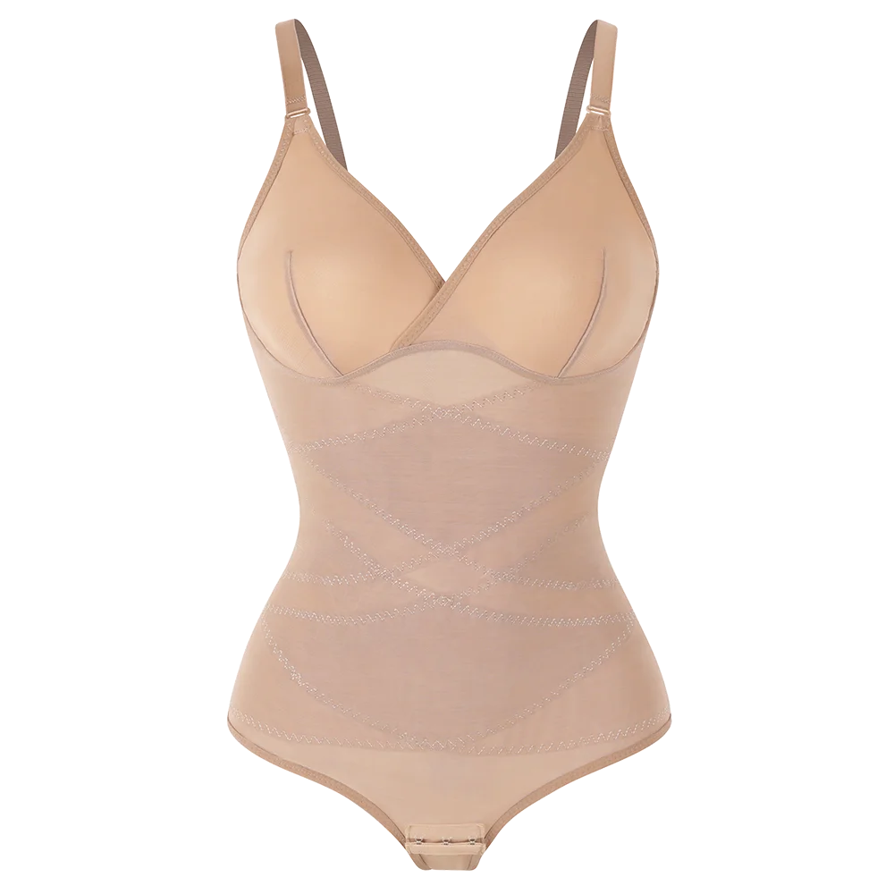 Women's Cross-Back Mesh Shapewear Bodysuit – Slimming Fit, Tummy Control