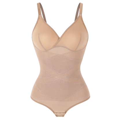 Women's Cross-Back Mesh Shapewear Bodysuit – Slimming Fit, Tummy Control