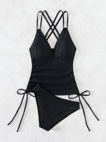 Women’s Lace-Up Tankini Set – High-Waist Two-Piece Swimsuit