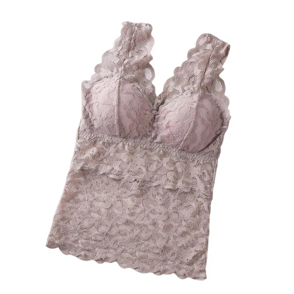 Women’s Lace V-Neck Tank Top – Soft Stretch Bralette Style