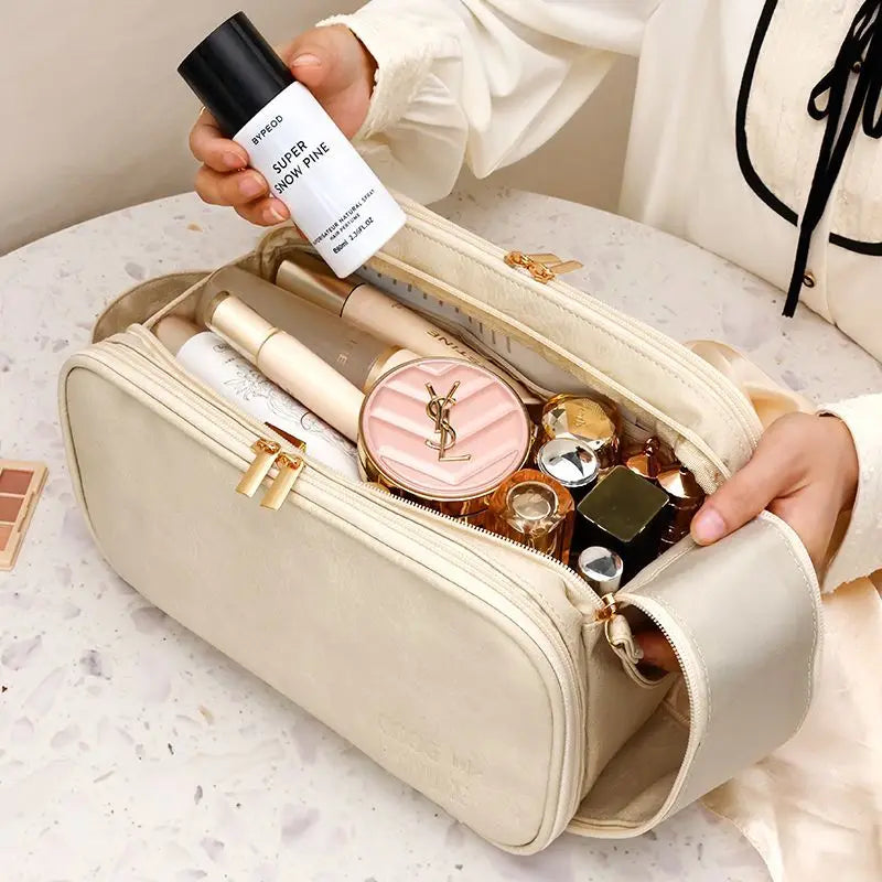 Large Travel Makeup Organizer Bag – Double Zipper Storage