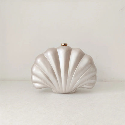 Shell Clutch Evening Bag – Beaded Handle, Formal Elegance