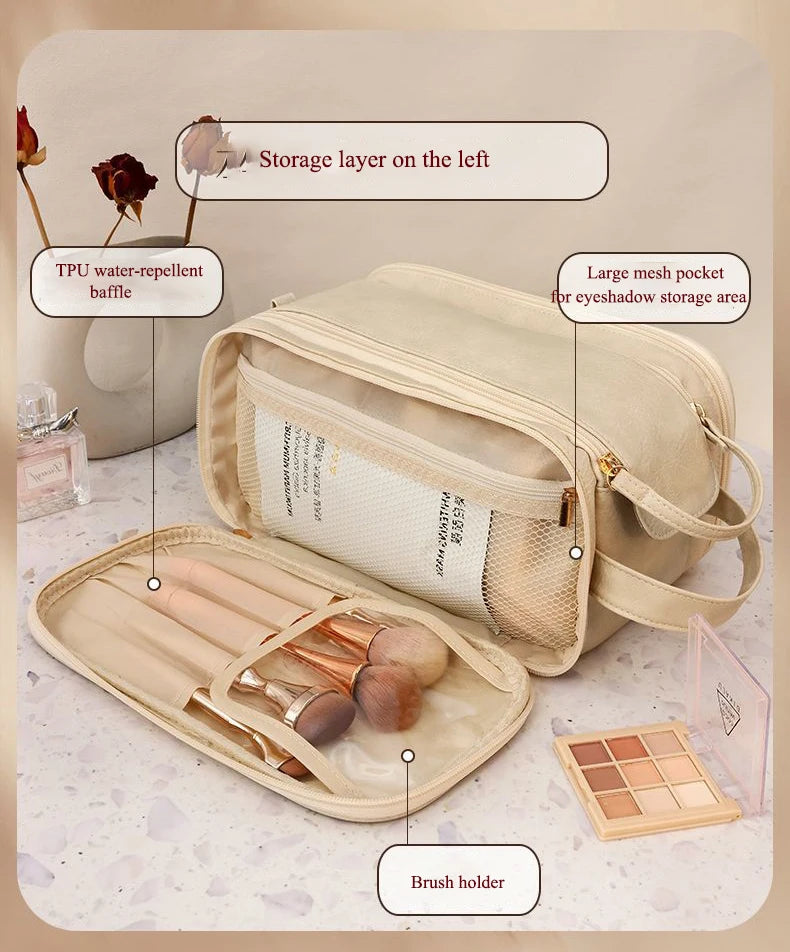 Large Travel Makeup Organizer Bag – Double Zipper Storage