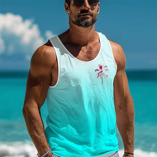 Men’s Gradient Palm Tank Top – Sleeveless Quick-Dry Beach Vest - The Dock Drop