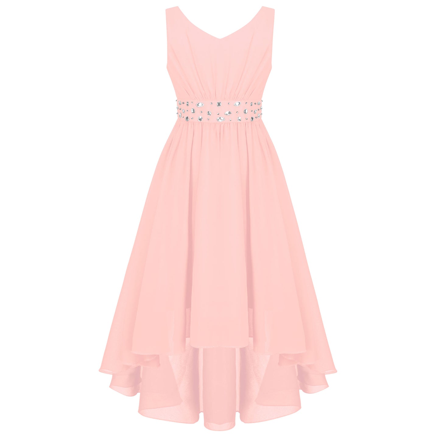 Girls’ Beaded Hi-Low Chiffon Dress – Flower Girl & Party