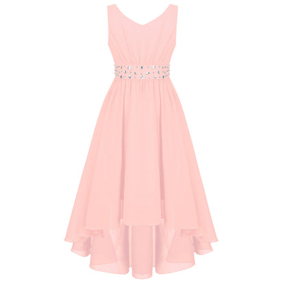 Girls’ Beaded Hi-Low Chiffon Dress – Flower Girl & Party