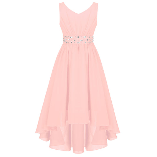 Girls’ Beaded Hi-Low Chiffon Dress – Flower Girl & Party