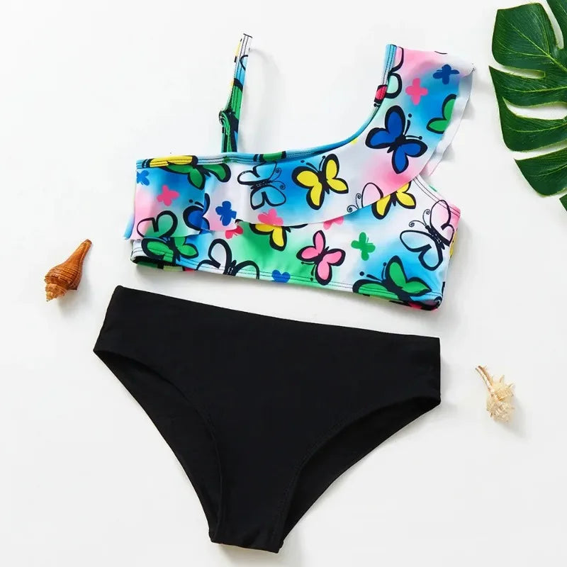 UV Baby Girl Swimsuit Two Piece Swimming Jumpsuit Ruffles Bathing Suit Summer Sleeveless Kids Swimwear for Girls 3-10 Years