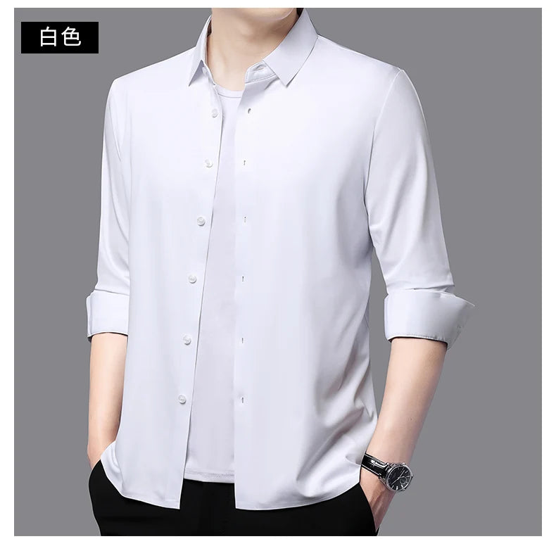 Men’s Ultra-Stretch Long-Sleeve Shirt – Silky Feel, Smart Casual Fit