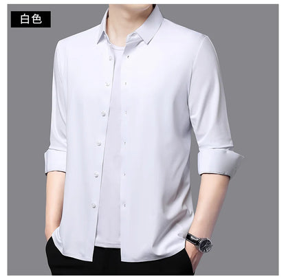 Men’s Ultra-Stretch Long-Sleeve Shirt – Silky Feel, Smart Casual Fit