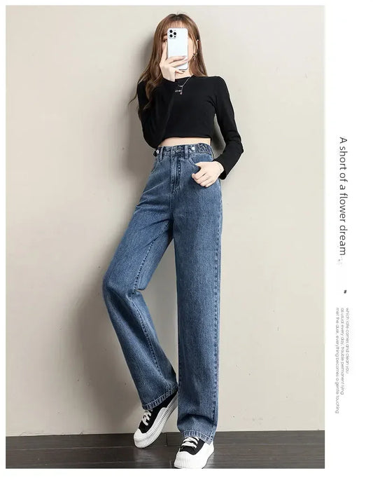 Women’s Wide-Leg Jeans – Adjustable Waist, Full Length